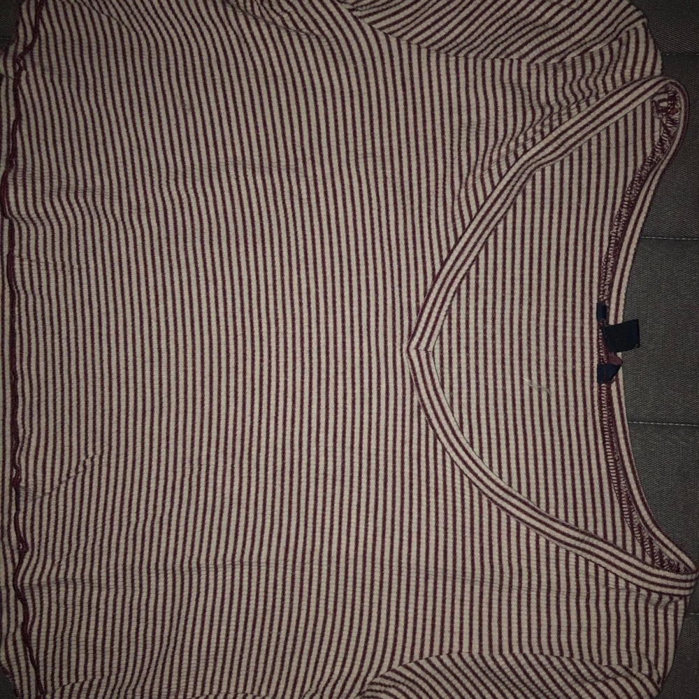 Burgundy & White Striped Lettuce Cut Crop Top!